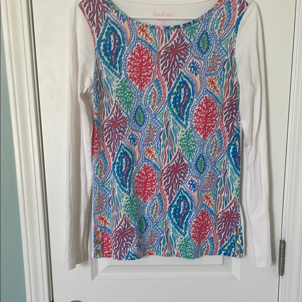 Lilly Pulitzer Blue and Red Graphic Blouse
